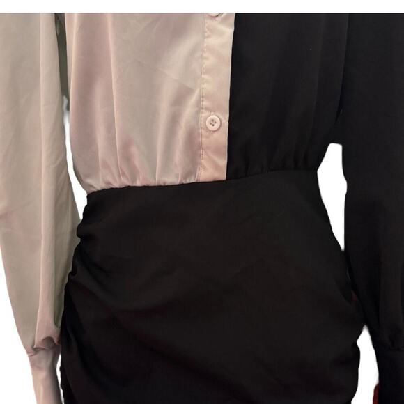 Pretty Little Thing Monochrome Contrast Detail Long Sleeve Shirt Dress Size 0 - Picture 7 of 11